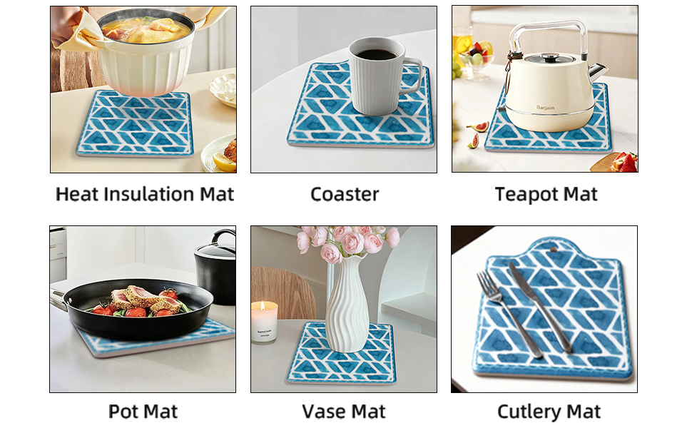 Usage scenario examples: Heat Insulation Mat &amp;amp; Coaster &amp;amp; Teapot Mat &amp;amp; Pot Mat &amp;amp; Vase Mat&amp;amp;Cutlery Mat