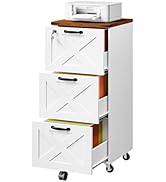 HOOBRO 3 Drawer File Cabinet with Lock, Farmhouse Office Cabinet, Wooden Tall Mobile Filing Cabin...