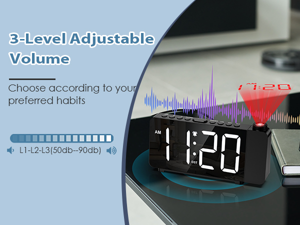Projection Alarm Clocks for Bedrooms, Large LED Display Digital Clock with 180° Rotatable Projector