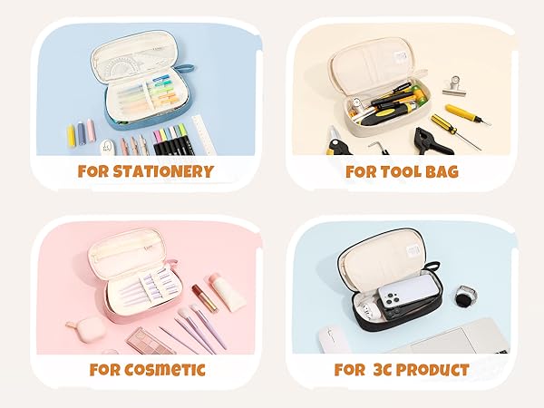 SUNEE Cute Pencil Case, Aesthetic Pen Pouch, Colored Large Pencil Bag with Zipper, Kawaii Stationery