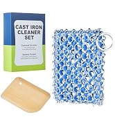 Cast Iron Scrubber - 316 Stainless Steel with Silicone Core, Bamboo Scraper, Perfect Cleaner Set ...
