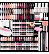 AZUREBEAUTY Dip Powder Nail Kit with Electric Nail Drill, 24 Colors Nude Pink Glitter Nail Powder...