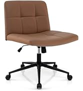 Giantex Criss Cross Chair with Wheels, PU Leather Cross Legged Office Chair, Height-Adjustable Sw...