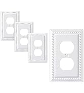 DEWENWILS 4 Pack Metal Outlet Covers, Duplex Wall Plate Cover, Classic White Finish Light Switch ...