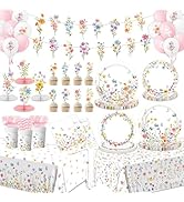193Pcs Spring Wildflower Party Decorations Include Plates, Napkins, Cups, Balloons, Banner, Table...