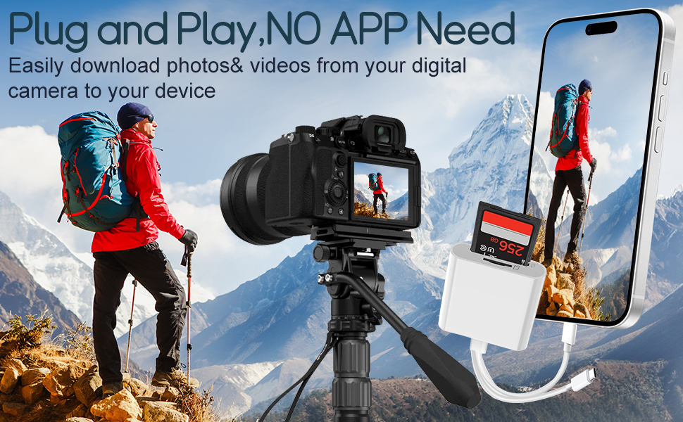 SD Card Reader for iPhone USB C Ipad, Dual Interface Sd Card Adapter Camera Adapter Sd Card Reader