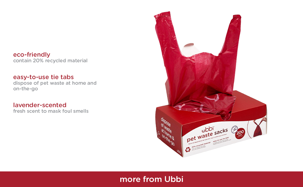 a list of features for the Ubbi pet waste sacks