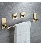 Taozun Golden Towel Bar Set- Self Adhesive Towel Holder + 2 Packs Towel Hooks Bathroom Accessorie...