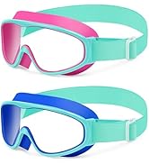 Vvinca Kids Swim Goggles with Comfort Fabric Strap 2 Pack, Wide View Anti-Fog/UV No Leak Swimming...