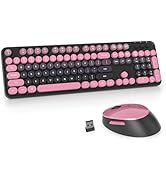 Ussixchare Pink Wireless Keyboard and Mouse, Cute Keyboard and Mouse Combo, Full Size Typewriter ...