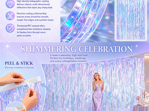 Iridescent Party Decorations Fringe Backdrop
