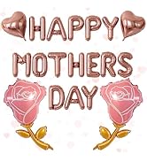 Adeyoo Happy Mothers Day Balloons Banner, Rose Gold Mothers Day Foil Balloons Set with Heart &amp; Ro...