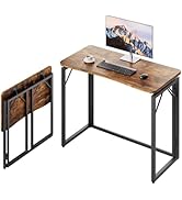 JOYMOOP Folding Desk Rustic Brown - 31.5", No Assembly Small Foldable Desk for Home, Office, Wood...