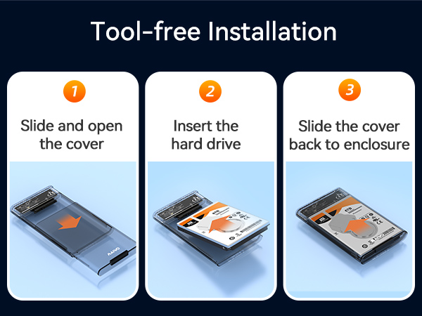 2.5 hard drive enclosure Tool-Free Clear for 2.5 Inch SSD &amp; HDD 9.5mm 7mm External Hard Drive Case