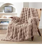 EXQ Home Fluffy Faux Rabbit Fur Throw Blanket for Couch, Soft Luxury Bubble Double Sided Plush Bl...