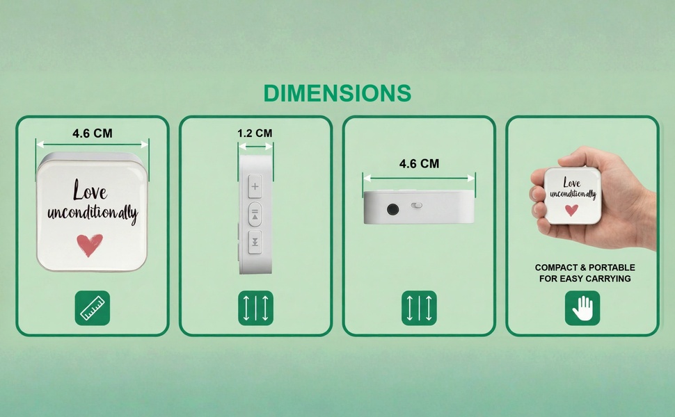 MP3 player dimensions: 4.6cm×1.2cm, ultra-slim portable, fits all hands,, easy-carry daily device