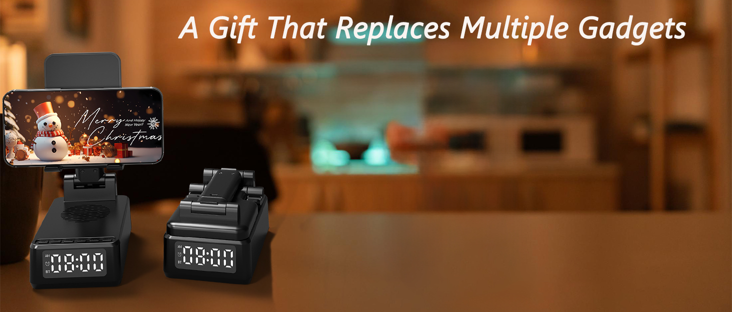 5-in-1 Cool Tech Gift for Everyday Use Phone Stand with Wireless Bluetooth Speaker,Wireless Charger