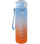 1L Water Bottles Big Water Bottle with Straw Travel Water Bottle with Time Marker Motivational Sp...