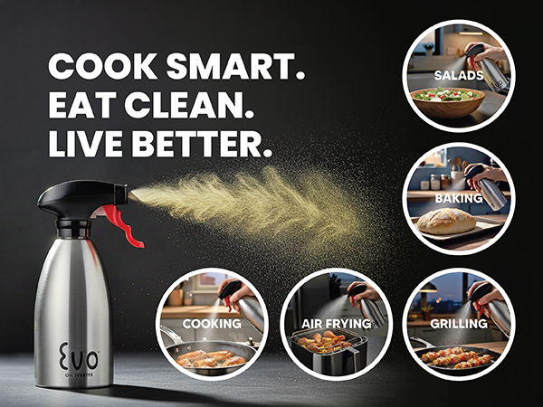 Evo Oil Sprayer 18/8 Stainless Steel, Non-Aerosol for Olive, Cooking Oils, and Vinegars