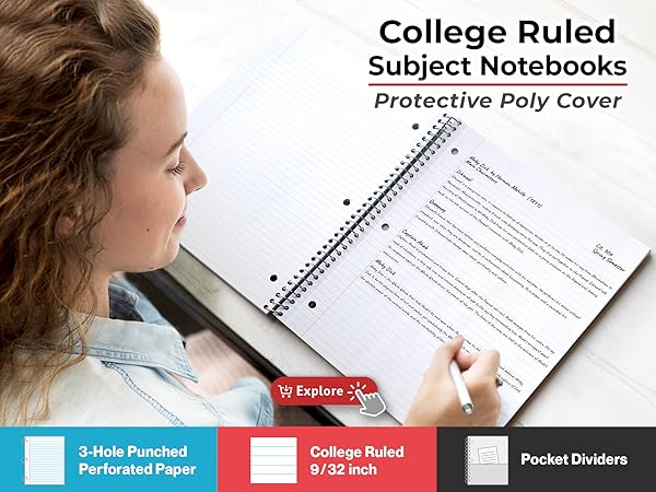College Ruled Subject Notebooks-Protective Poly Cover
