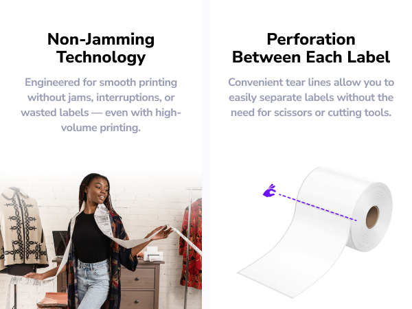 non jamming technology engineered smooth printing no jam perforated labels tear lines