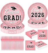 QZYL 200Pcs Pink Graduation Supplies Set, Grad Plates, Napkins, Dessert Plates and Plastic Forks ...