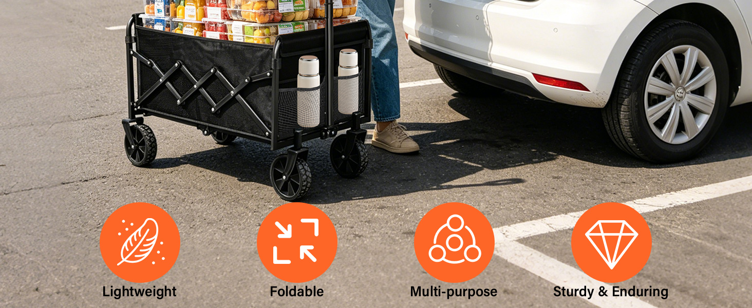 Collapsible Wagons Carts Foldable, Folding Wagon Cart with Wheels, Lightweight/Portable Utility