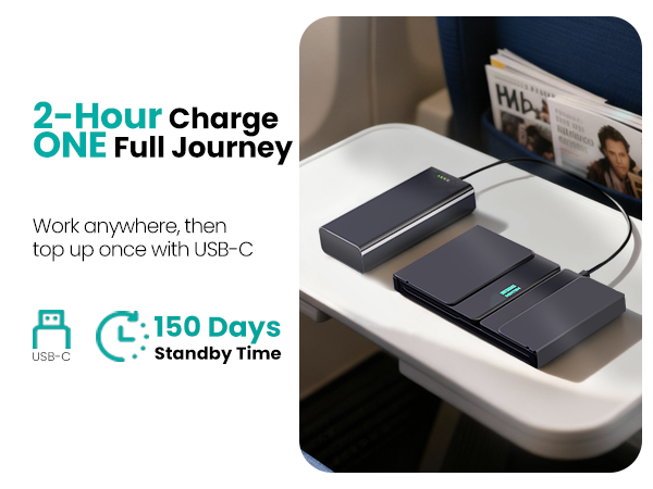 Work anywhere, then top up once with USB-C