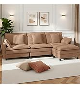 Claiks 110" Modular Sectional Sofa, Cloud Couch with Ottoman, L-Shaped 4-Seater Sofa in Chenille ...