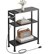 Vantimo End Table with Charging Station, 3-Tier Side Table for Small Space, Skinny Nightstand wit...