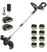 20V Cordless String Trimmer, Two 2.0Ah Battery Powered with Fast Charger, 12'' Grass Cutter with ...