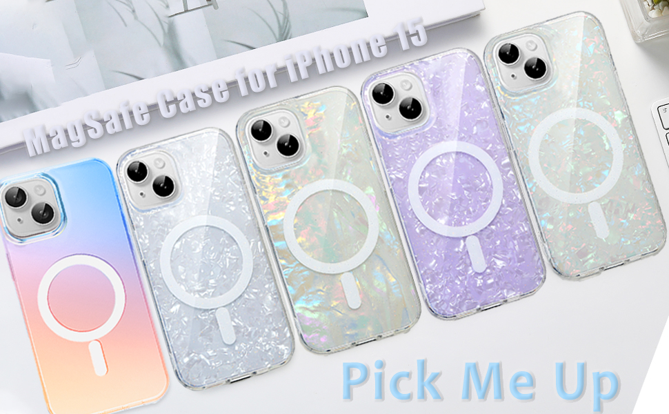 iphone 15 magsafe women girl case bling opal pearly shiny with 1 iPhone 15 screen protector