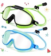 Vvinca Kids-Swim-Goggles with Bungee Strap Wide View Anti Fog UV Swimming Mask Pool Goggle for 3-...