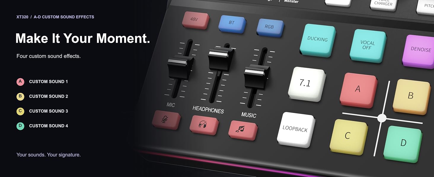 XT320 with four custom sound effect buttons: A, B, C and D.