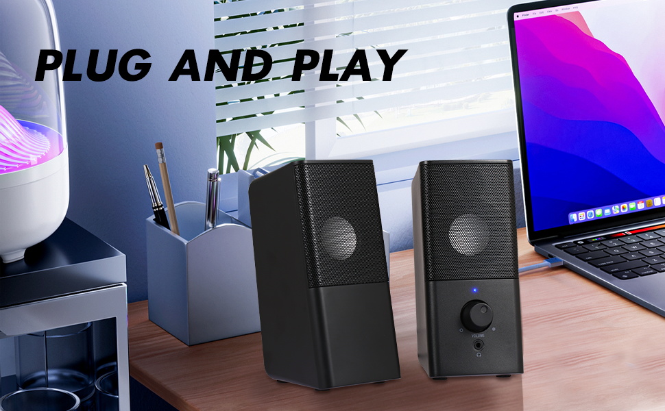 H21 USB-Powered Computer Speakers, 3.5mm Aux Gaming Speakers for PC, Laptop, Desktop, Phone