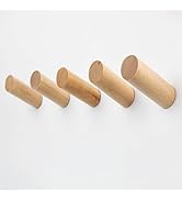 evory 5 Pack Wood Wall Hooks, Rustic Wooden Coat Hooks Wall Mount, No Damage Adhesive Hat Hooks f...