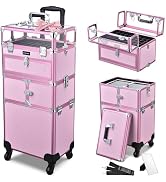 BYOOTIQUE 2in1 Nail Polish Organizer Rolling Makeup Train Case Manicure Cosmetic Trolley Travel O...