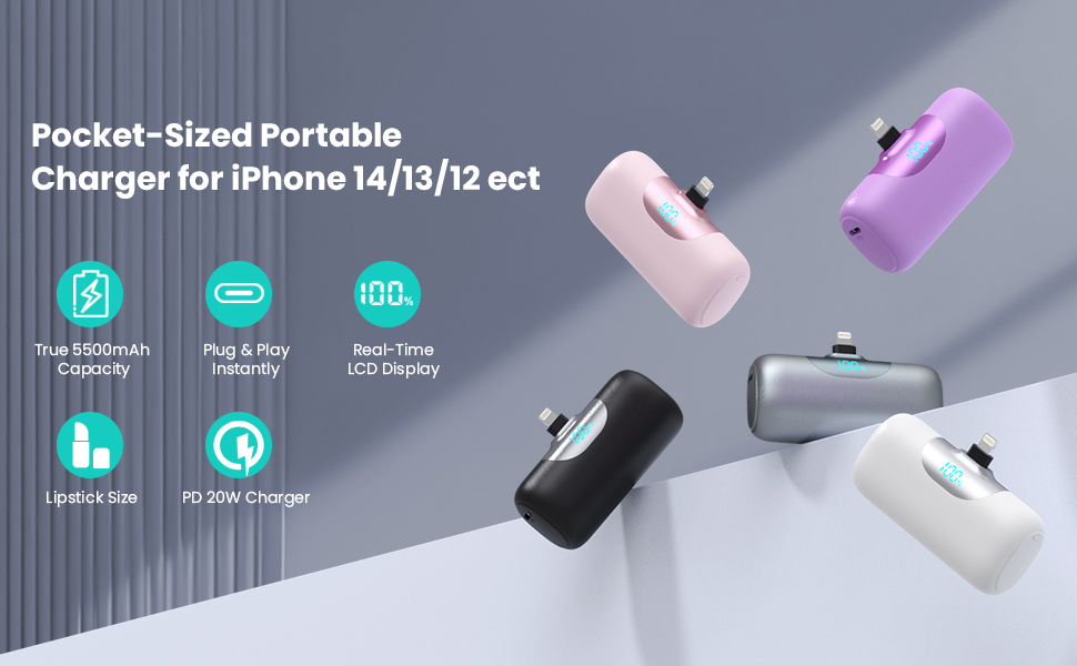 Pocket Size Portable Charger,Ultra Small 5500mAh Power Bank,Lightning Connector Port Battery Pack