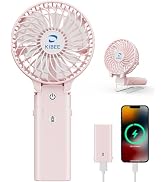KIBEE Portable Handheld Fan - 5200mAh USB Rechargeable [20H Max Runtime] with Power Bank, Foldabl...