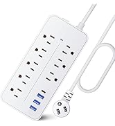 10FT Surge Protector Power Strip Extension Cord with USB C, Asamoom Flat Plug Power Strip with Lo...