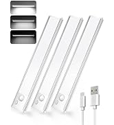 VOZUJI Under Cabinet Rechargeable Lighting: 12 Inch Motion Sensor Dimmable Lights Indoor - Batter...