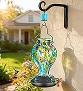 Tegarbed Hand Blown Glass Hummingbird Feeders for Outdoors Hanging