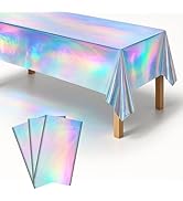 iCrius 3-Pack Holographic Disposable Tablecloths 54x108 Inch - Shimmering Plastic Table Covers fo...
