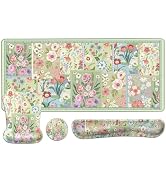 MOSISO Wrist Rest Support for Keyboard Mouse Pad Set, Spliced Flowers Large Mousepad&amp;Keyboard and...