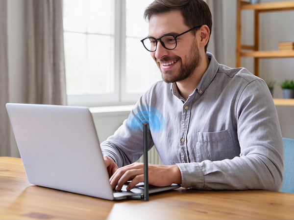 A Man Is Using a Laptop and Enjoying Fast Internet Access with the Linux USB WiFi Adapter