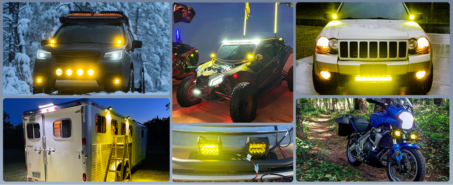 4 Inch 60W Yellow LED Pods with Wiring Harness kit