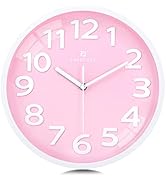 Lafocuse 12 Inch Silent 3D Numbers Pink Wall Clock for Living Room Decor, Battery Operated Pink C...