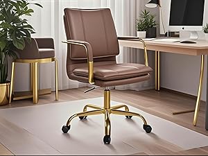CLATINA Leather Home Office Desk Chairs, Swivel Mid-Back Computer Chair with Golden Legs and Arms, C...
