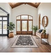 Hazo Haus Boho Dining Room Rugs for Under Table - 6x9 Washable Black Area Rug for Living Room, Lo...