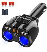 SUPERONE Upgraded Cigarette Lighter Splitter, 2 Socket Cigarette Lighter Adapter with LED Voltmet...